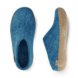 glerups Tøfler med skinnsåle Tøfler med skinnsåle Petrol