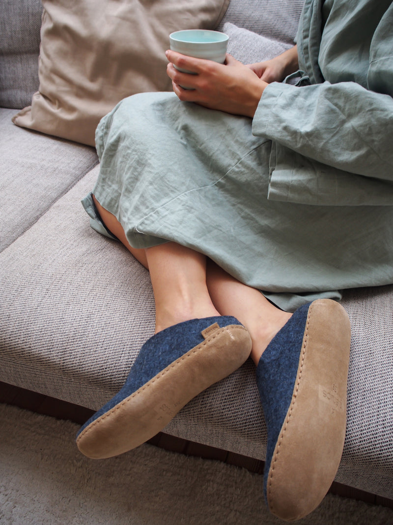 glerups Tøfler med skinnsåle Tøfler med skinnsåle Denim