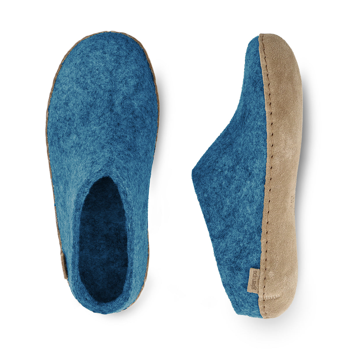 glerups Tøfler med skinnsåle Tøfler med skinnsåle Petrol